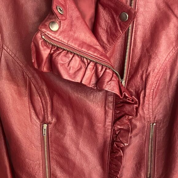 Boston Proper Women's Burgundy 100% Genuine Leather Moto Jacket size 2 #719 - Picture 13 of 14